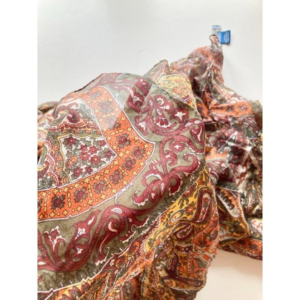 ANTIBES BLANC Brown Floral Paisley Silk Chiffon Large Shawl Scarf - Picture 8 of 10